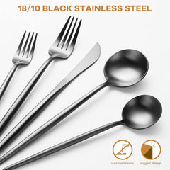 30-Piece Black Stainless Steel Flatware Set for 6