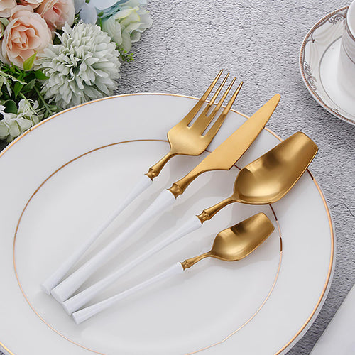 24-Piece White Stainless Steel Flatware Set for 6