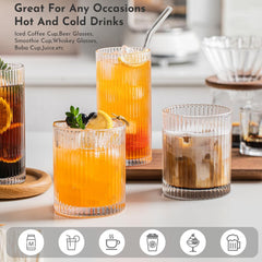 6-Piece Vintage Ribbed Glass Tumbler Set (14 oz)