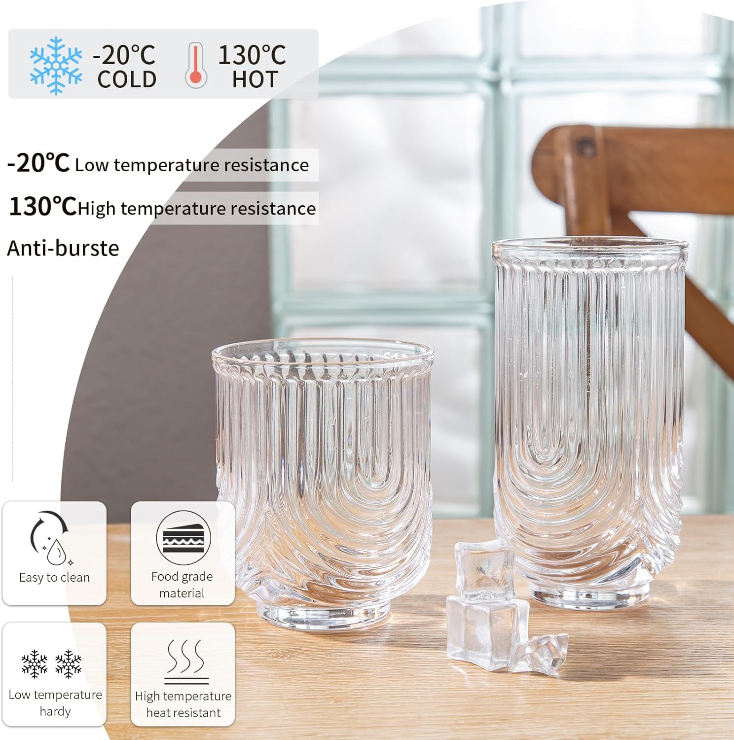 4-Piece Vintage Ribbed Glass Tumbler Set (14 oz)