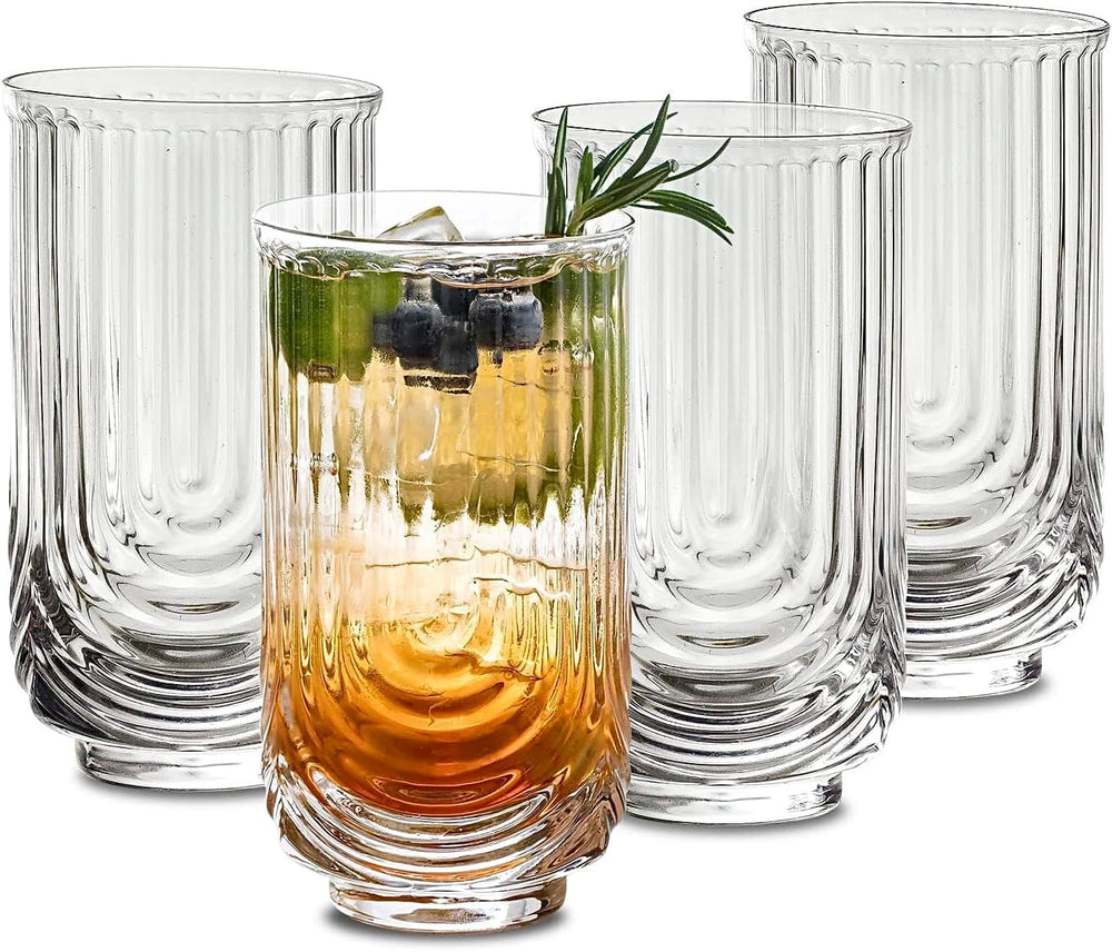 4-Piece Vintage Ribbed Glass Tumbler Set (14 oz)