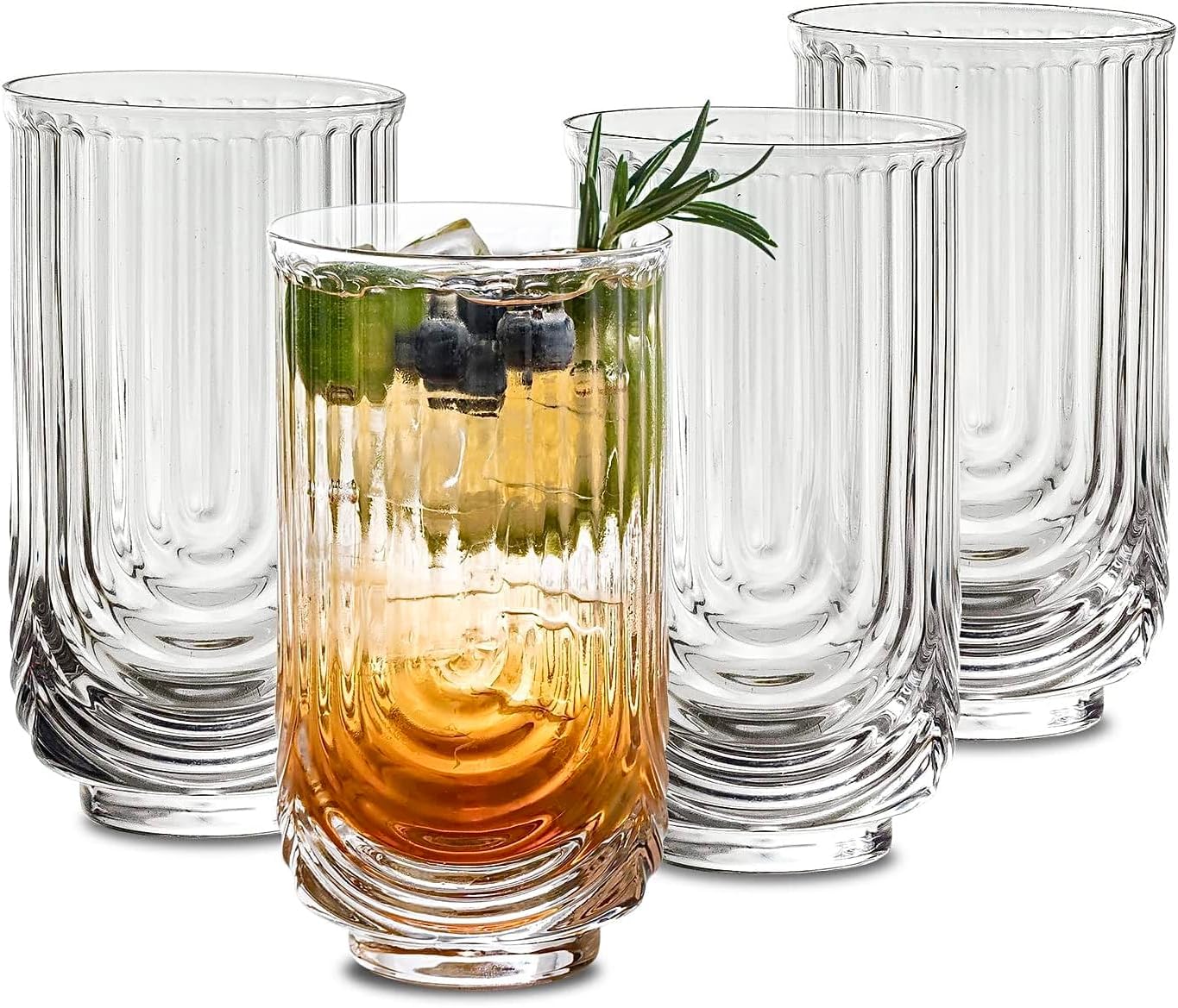 4-Piece Vintage Ribbed Glass Tumbler Set (14 oz)