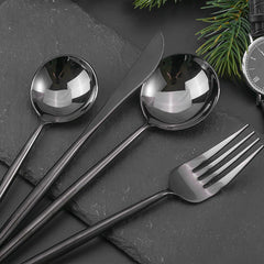 30-Piece Black Stainless Steel Flatware Set for 6