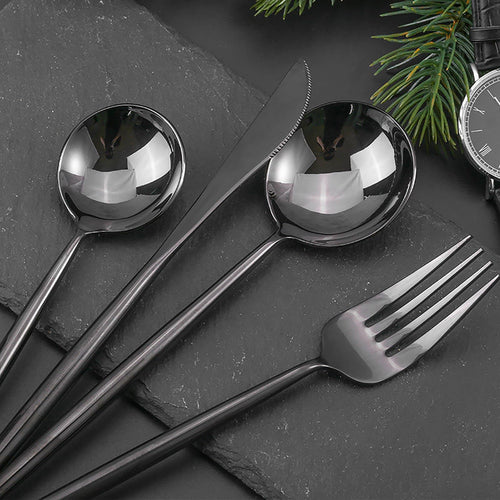 30-Piece Black Stainless Steel Flatware Set for 6