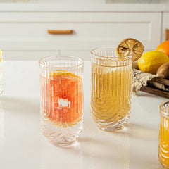 4-Piece Vintage Ribbed Glass Tumbler Set (14 oz)