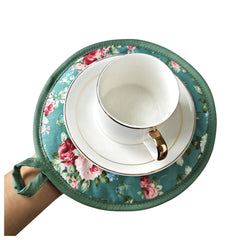5-Piece Flower Pattern Oven Mitts Set with Apron and Pot Holders