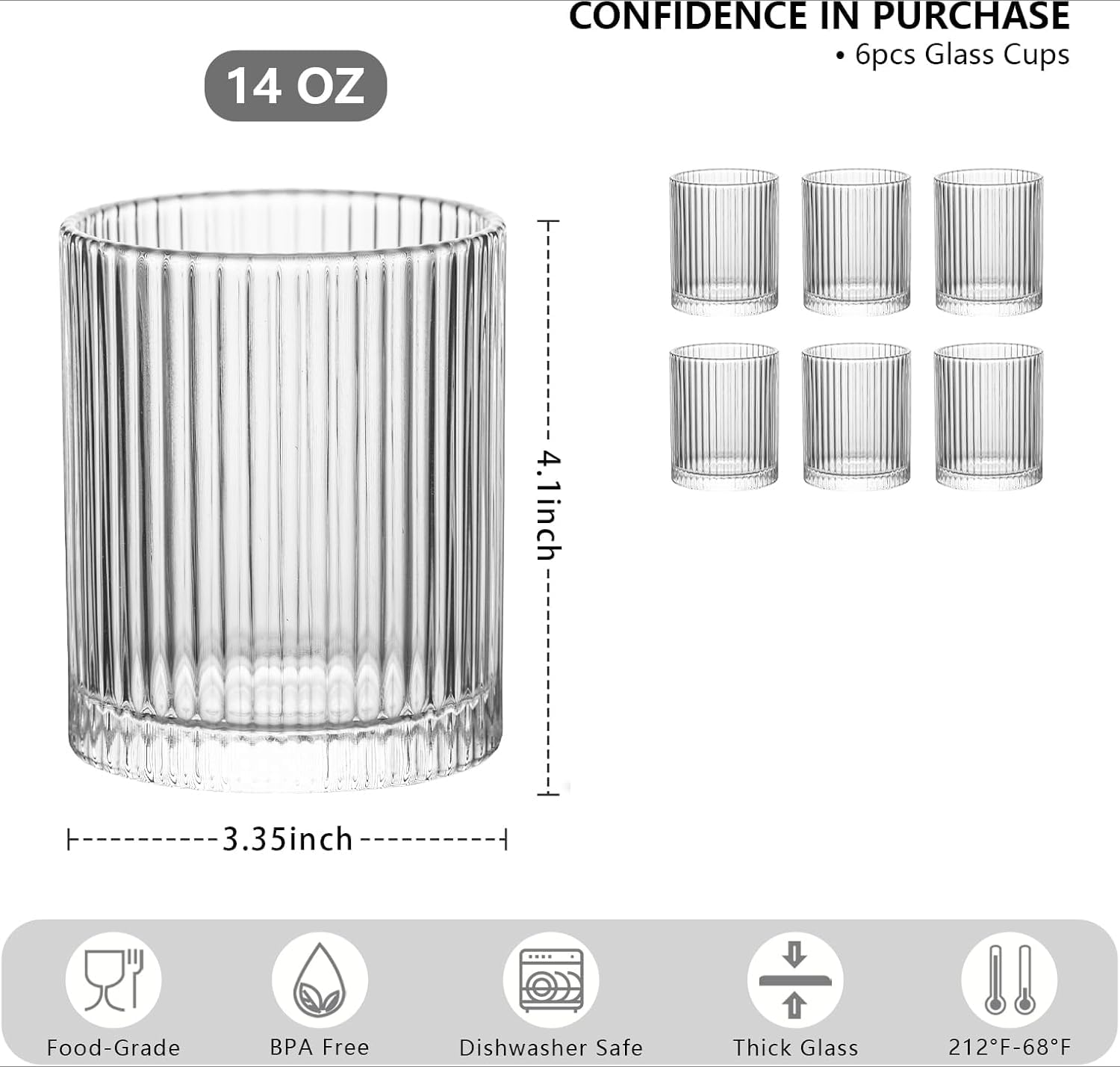 6-Piece Vintage Ribbed Glass Tumbler Set (14 oz)