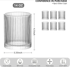 6-Piece Vintage Ribbed Glass Tumbler Set (14 oz)