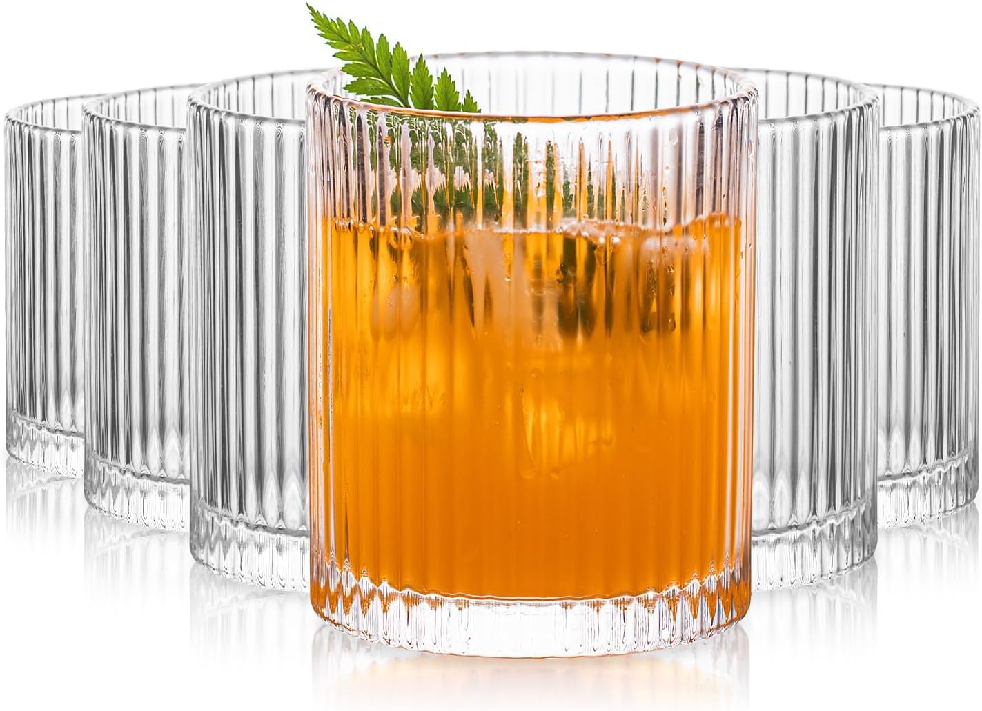 6-Piece Vintage Ribbed Glass Tumbler Set (14 oz)
