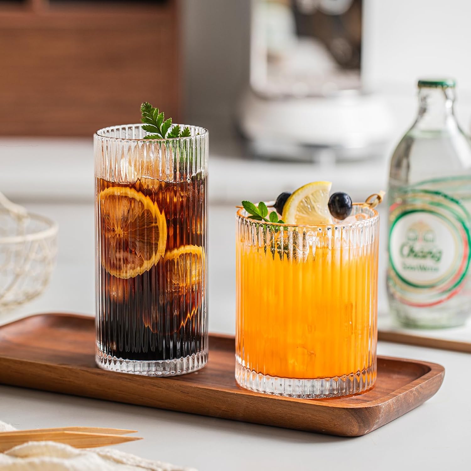 6-Piece Vintage Ribbed Glass Tumbler Set (14 oz)