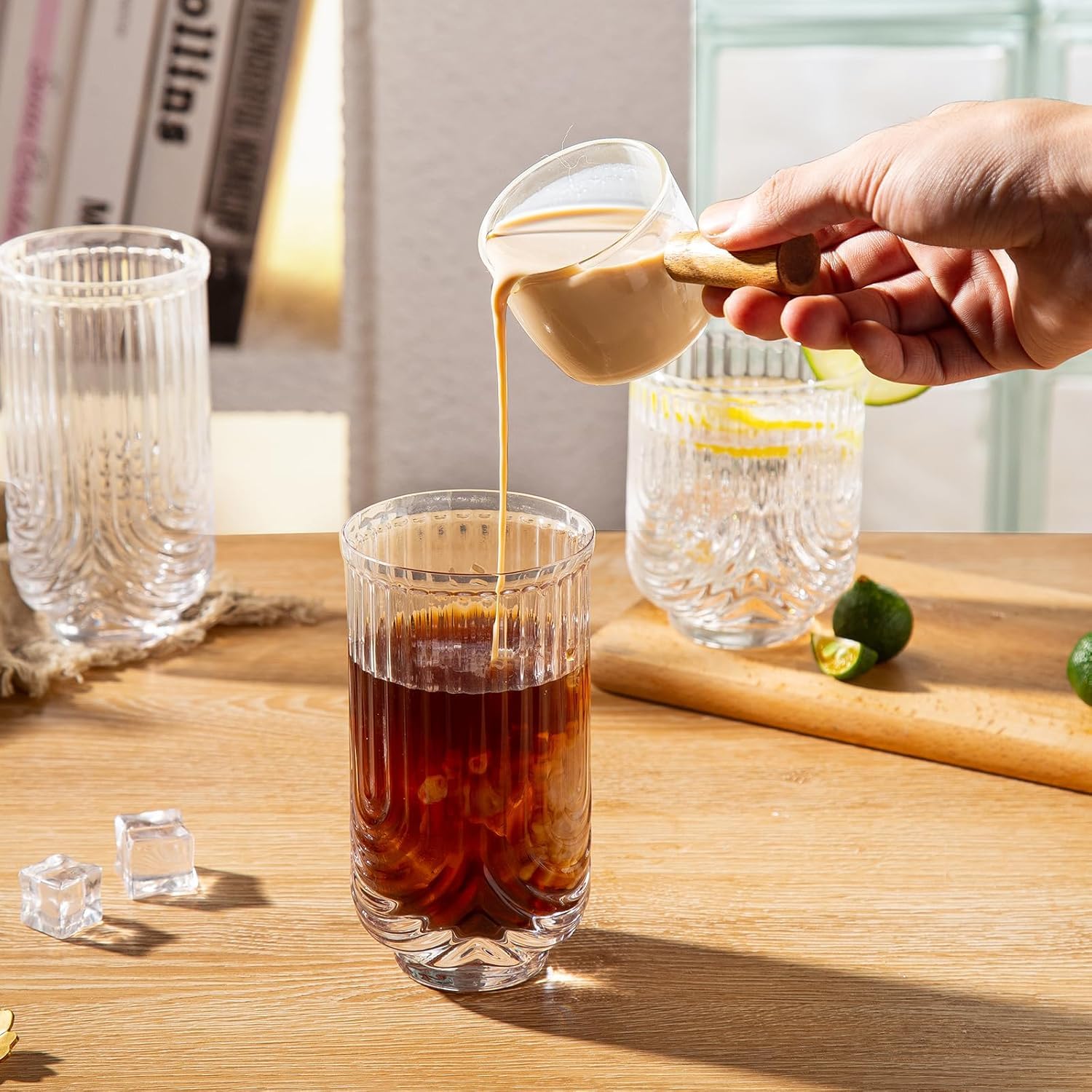 4-Piece Vintage Ribbed Glass Tumbler Set (14 oz)