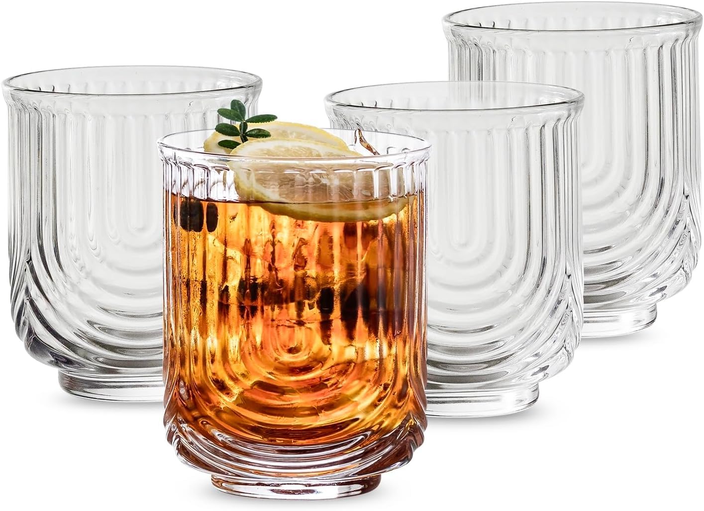 4-Piece Vintage Ribbed Glass Tumbler Set (14 oz)