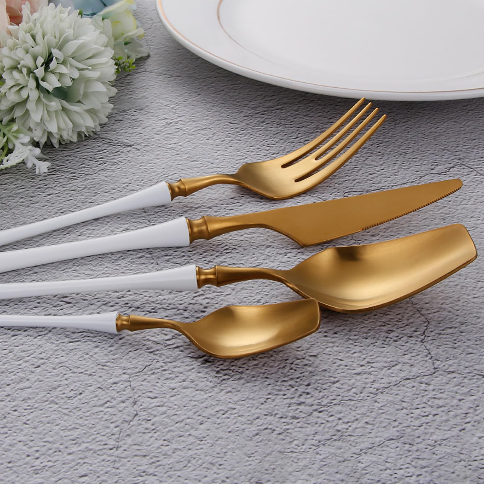 24-Piece White Stainless Steel Flatware Set for 6