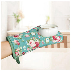 5-Piece Flower Pattern Oven Mitts Set with Apron and Pot Holders