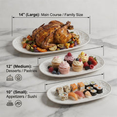 3-Piece Ceramic Oval Serving Platter Set (10/12/14 Inch)