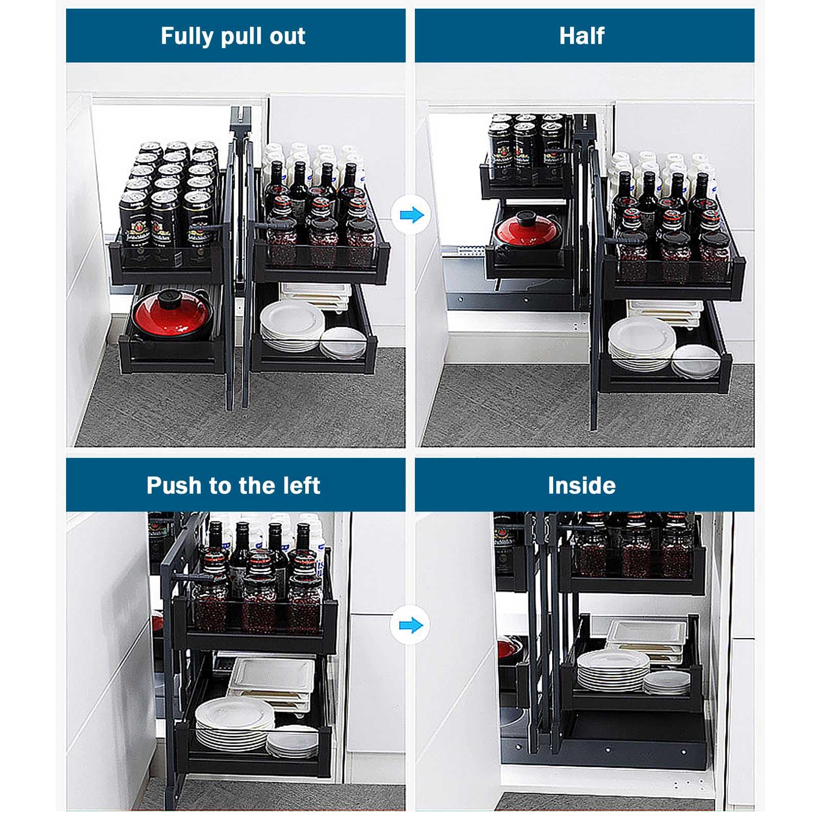 Pull-Out Corner Cabinet Organizer for Kitchen Storage