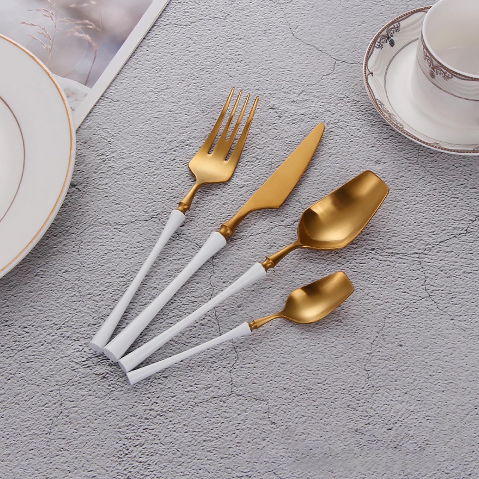 24-Piece White Stainless Steel Flatware Set for 6