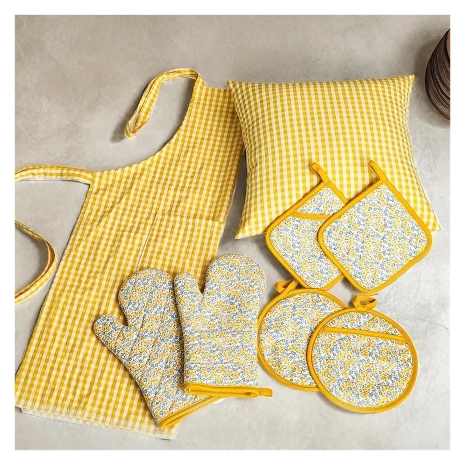 5-Piece Flower Pattern Oven Mitts Set with Apron and Pot Holders