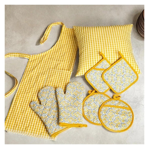 5-Piece Flower Pattern Oven Mitts Set with Apron and Pot Holders