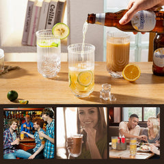 4-Piece Vintage Ribbed Glass Tumbler Set (14 oz)