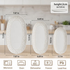 3-Piece Ceramic Oval Serving Platter Set (10/12/14 Inch)