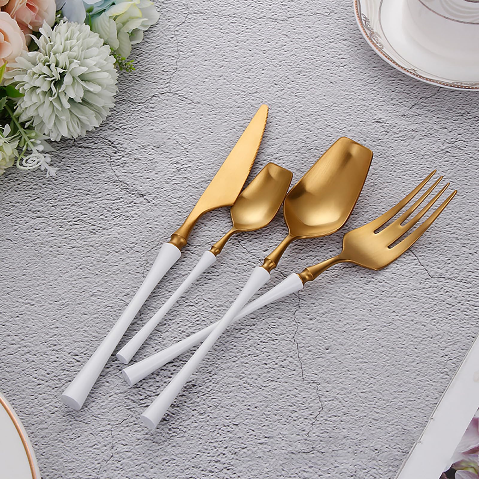 24-Piece White Stainless Steel Flatware Set for 6