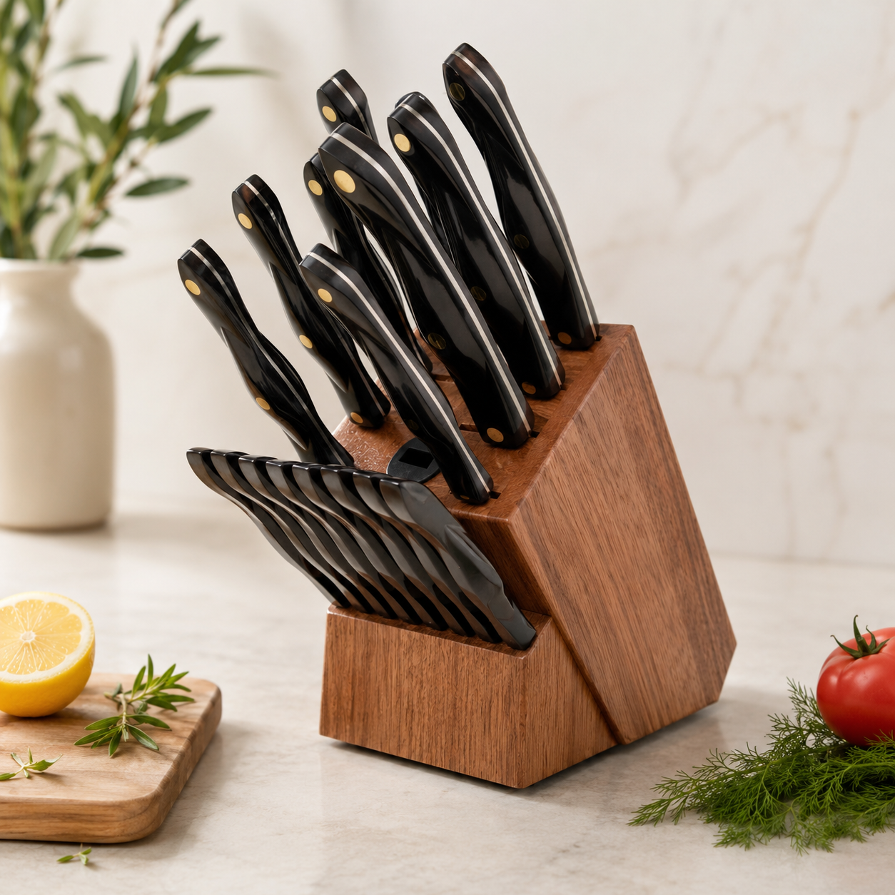 Cutco 19 Pc Kitchen Knife Set Cherry Wood Stand